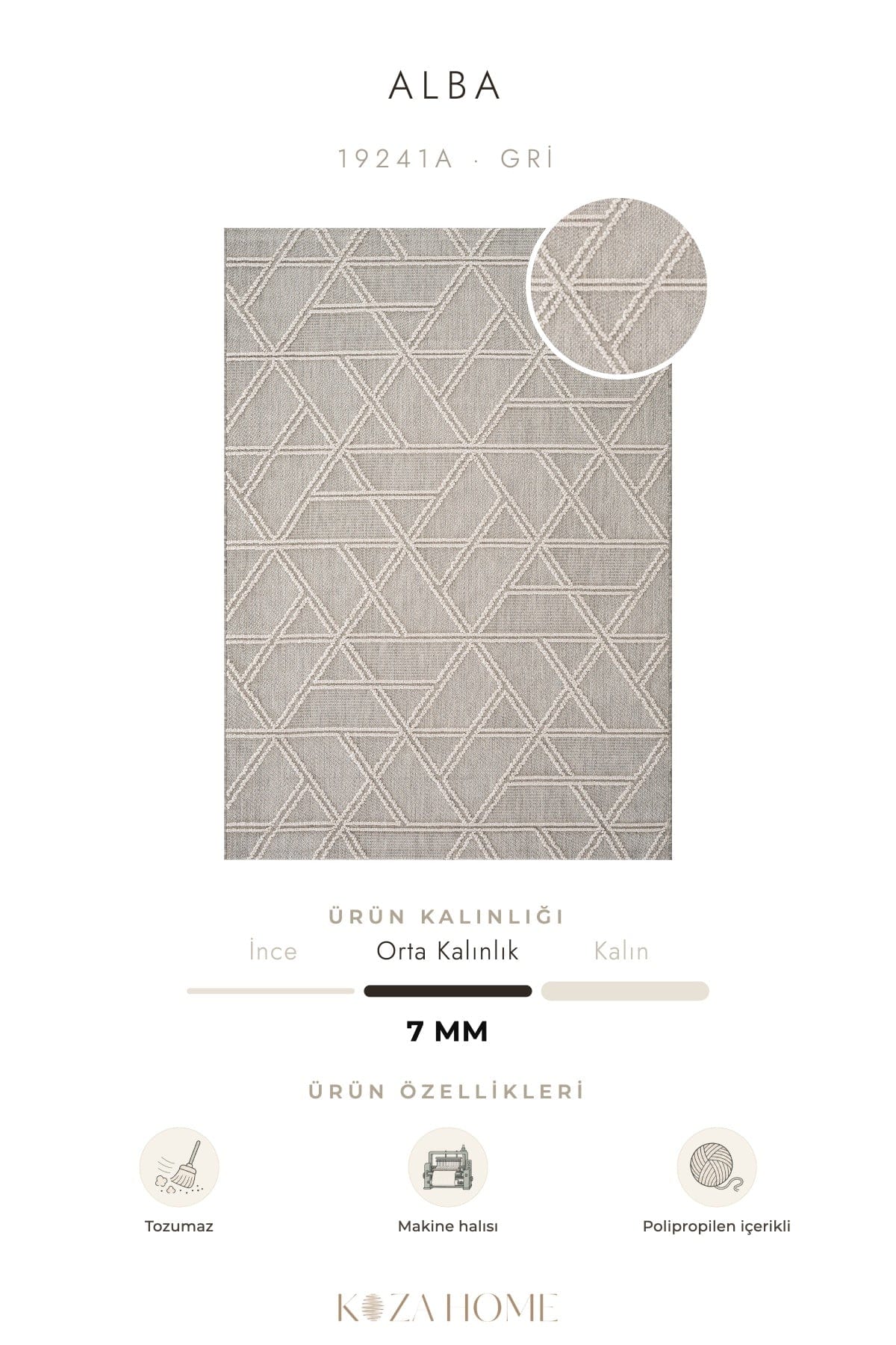 Alba Gri Krem Tozumaz Halı 19241A
