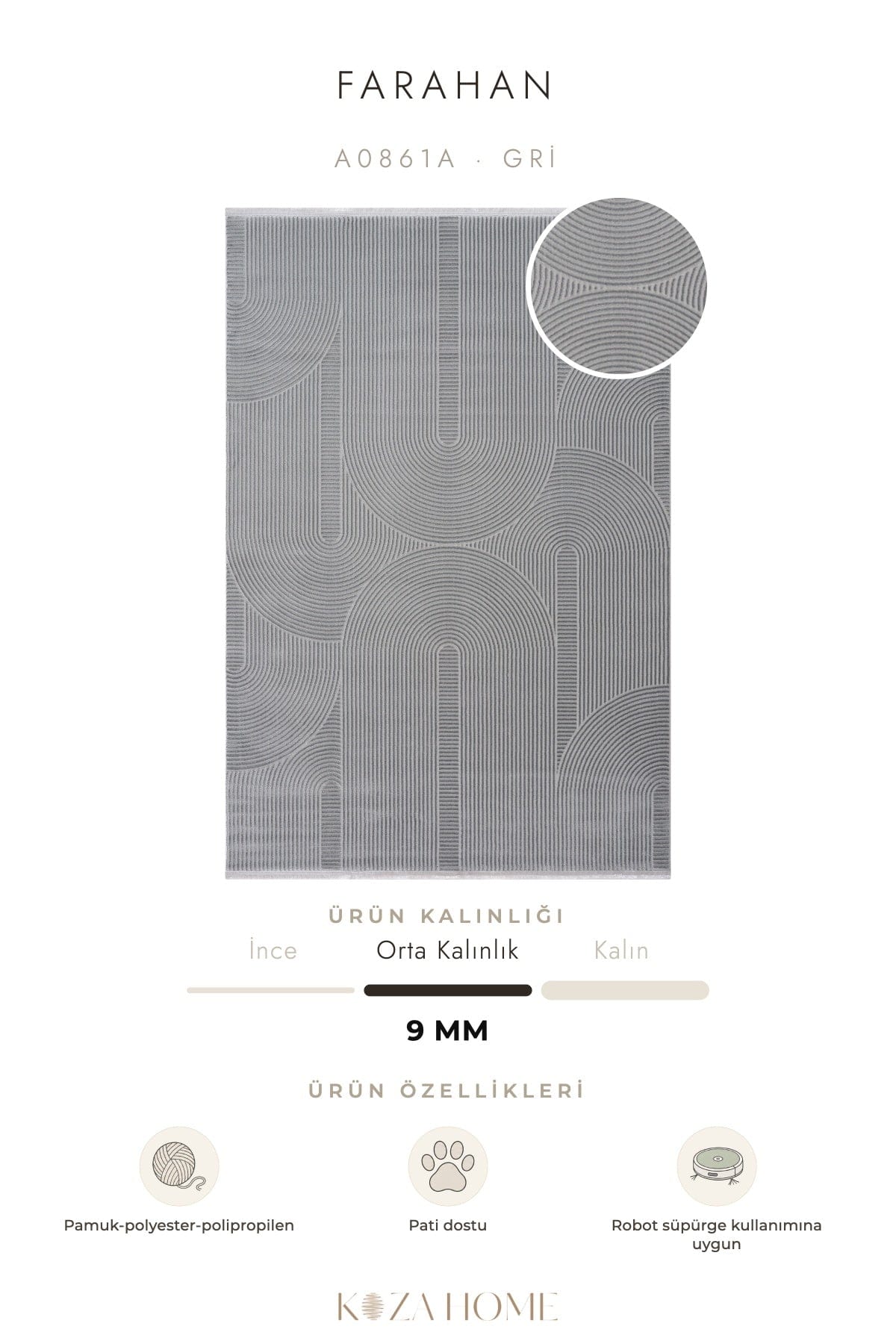 Farahan Gri Geometrik Desenli Halı A0861A