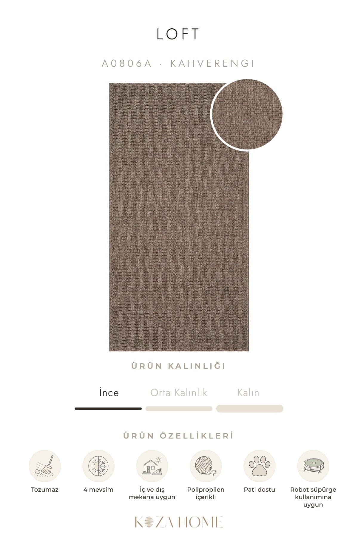 Loft Kahverengi Tozumaz Halı A0806A
