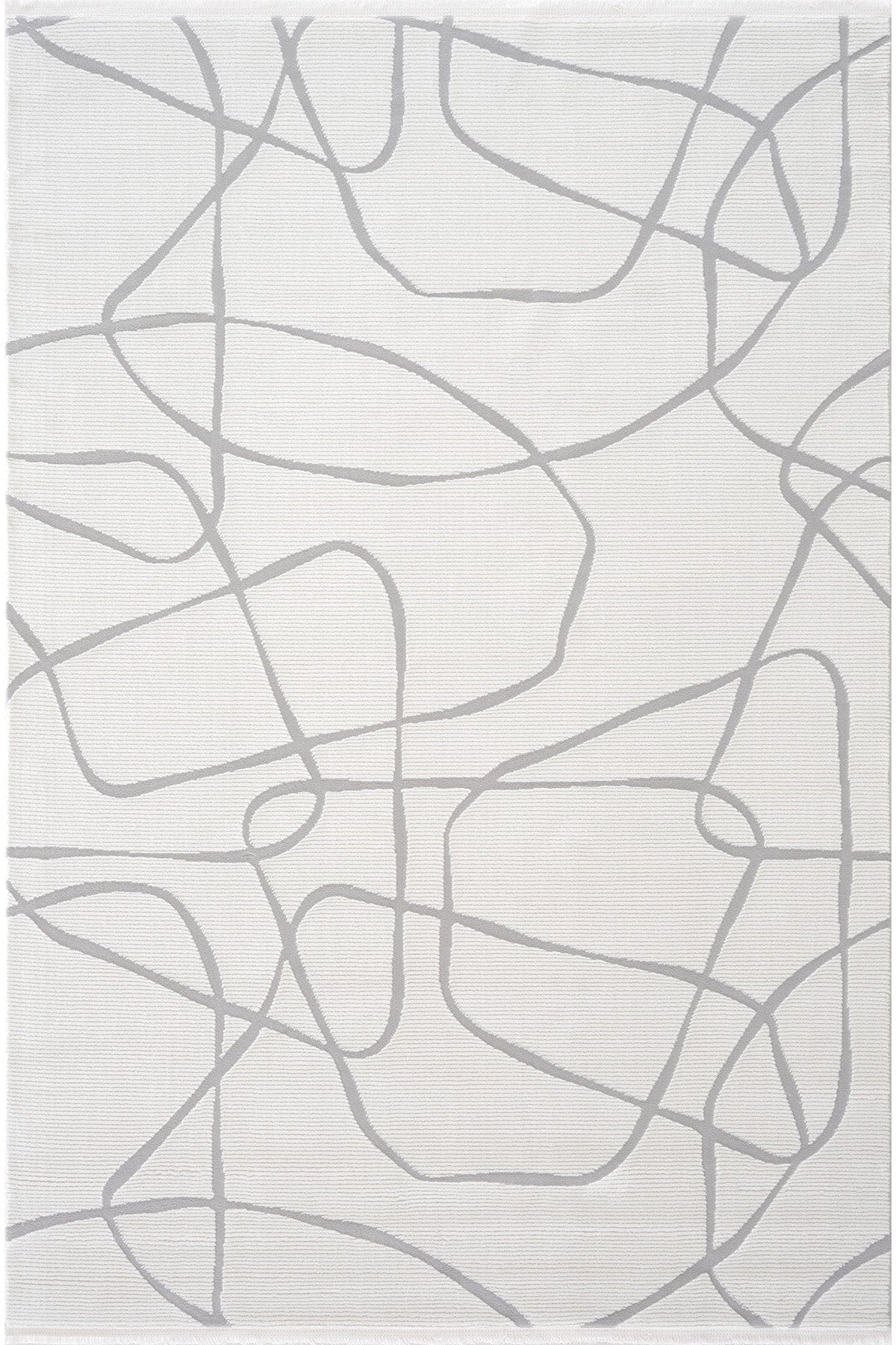 Farahan Krem Gri  Geometrik Desenli Halı A0858A