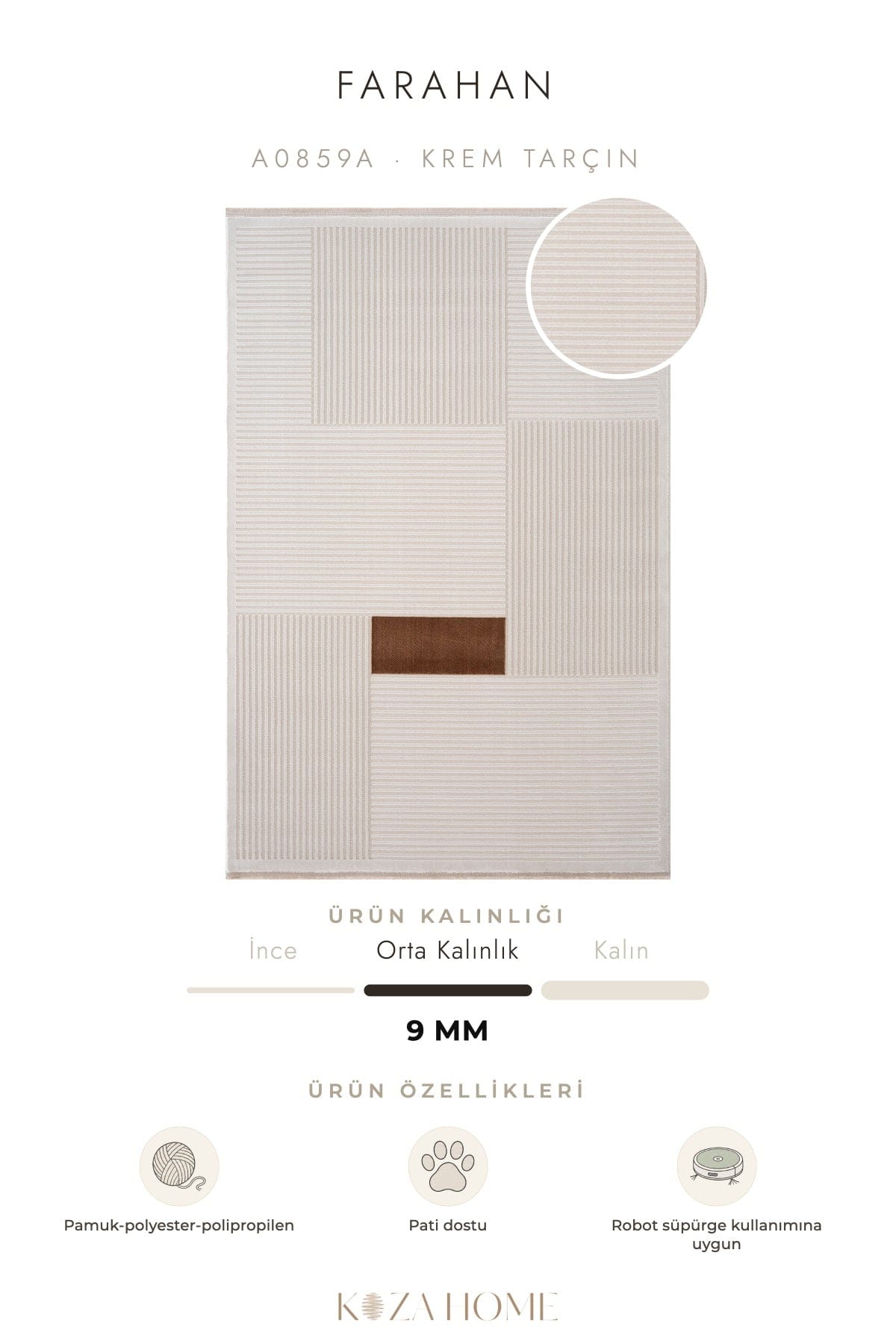 Farahan Krem Tarçın  Geometrik Desenli Halı A0859A