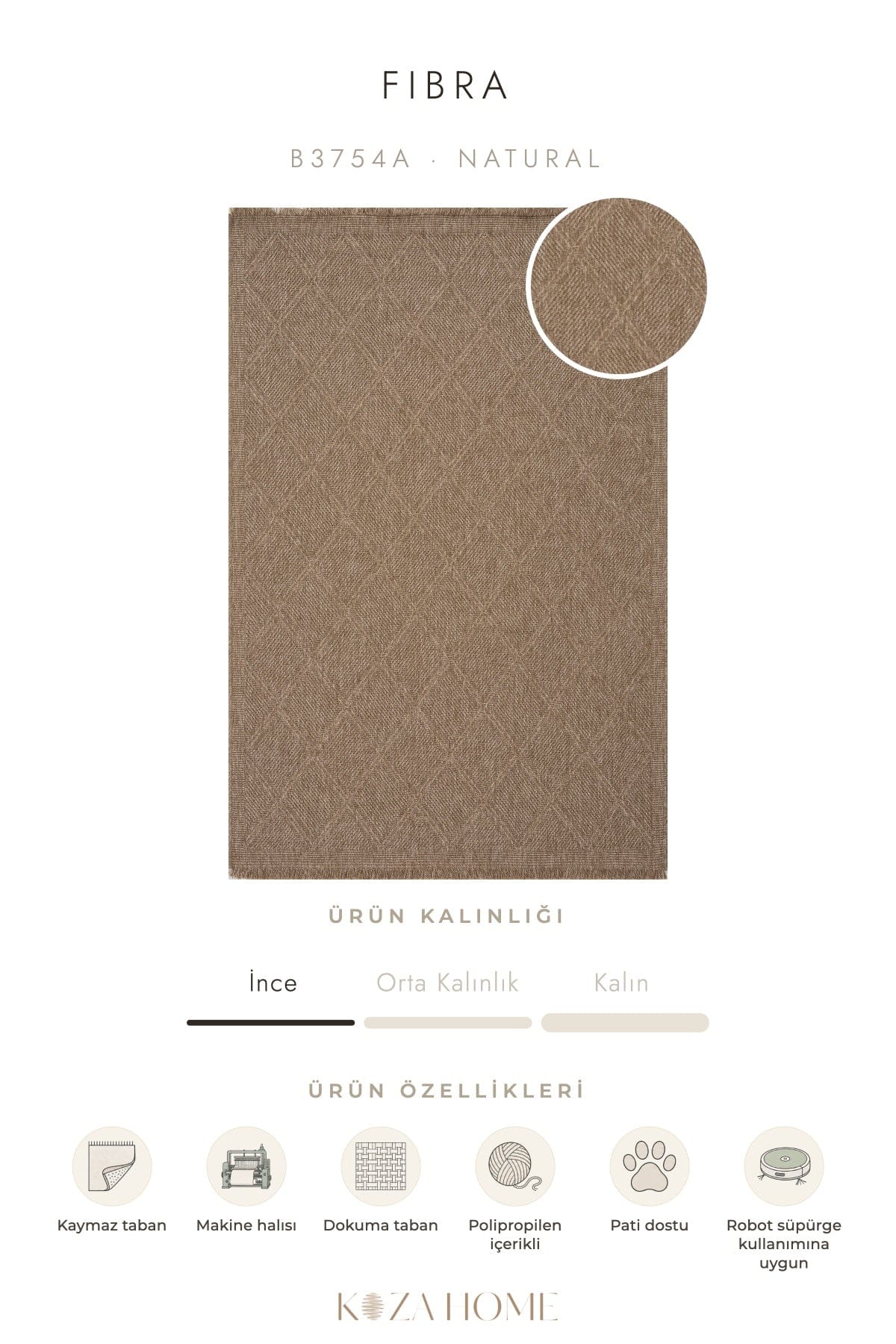 Fibra Natural Doğal Dokulu Halı   B3754A