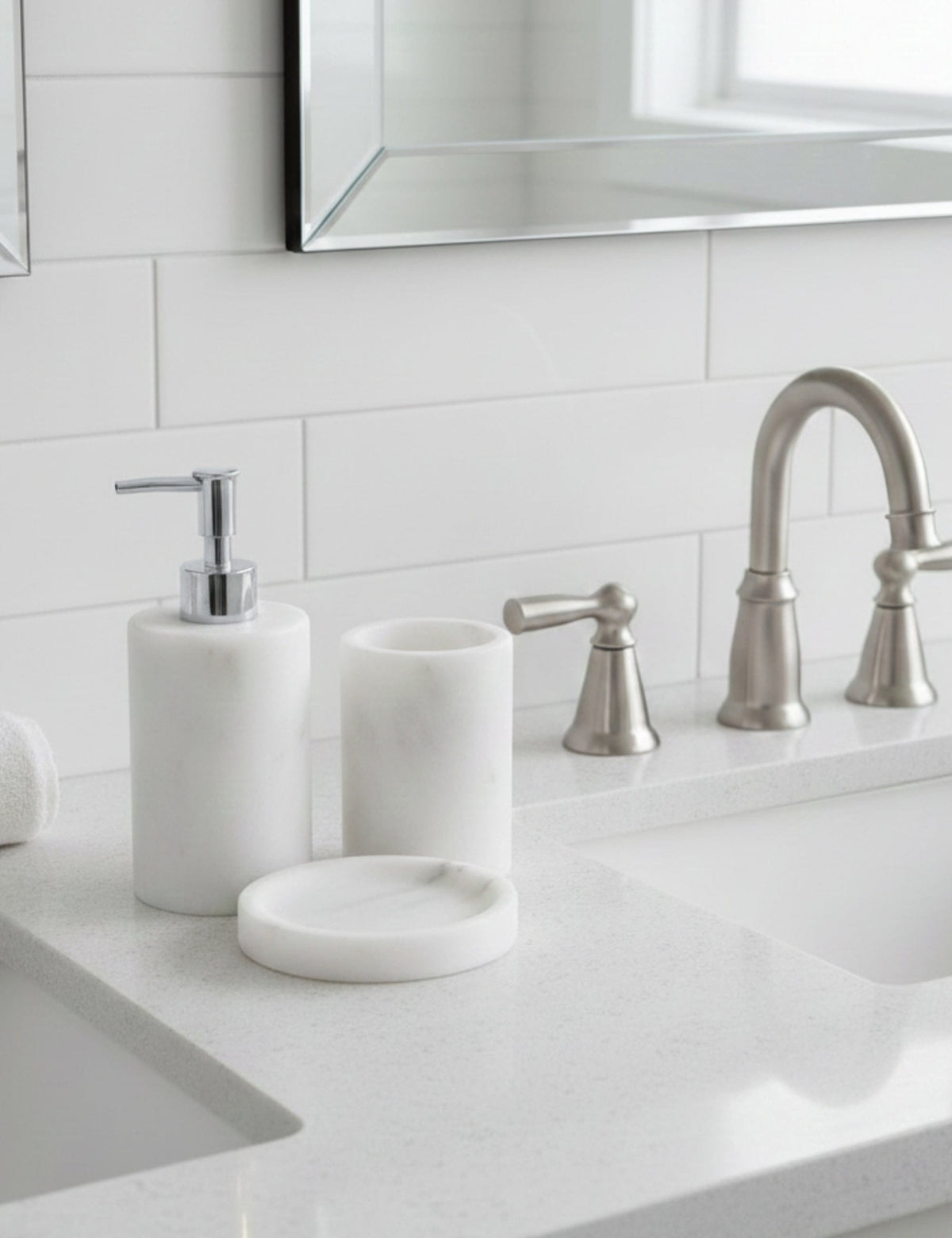 Flora Mermer 3'lü Banyo Seti - Silver