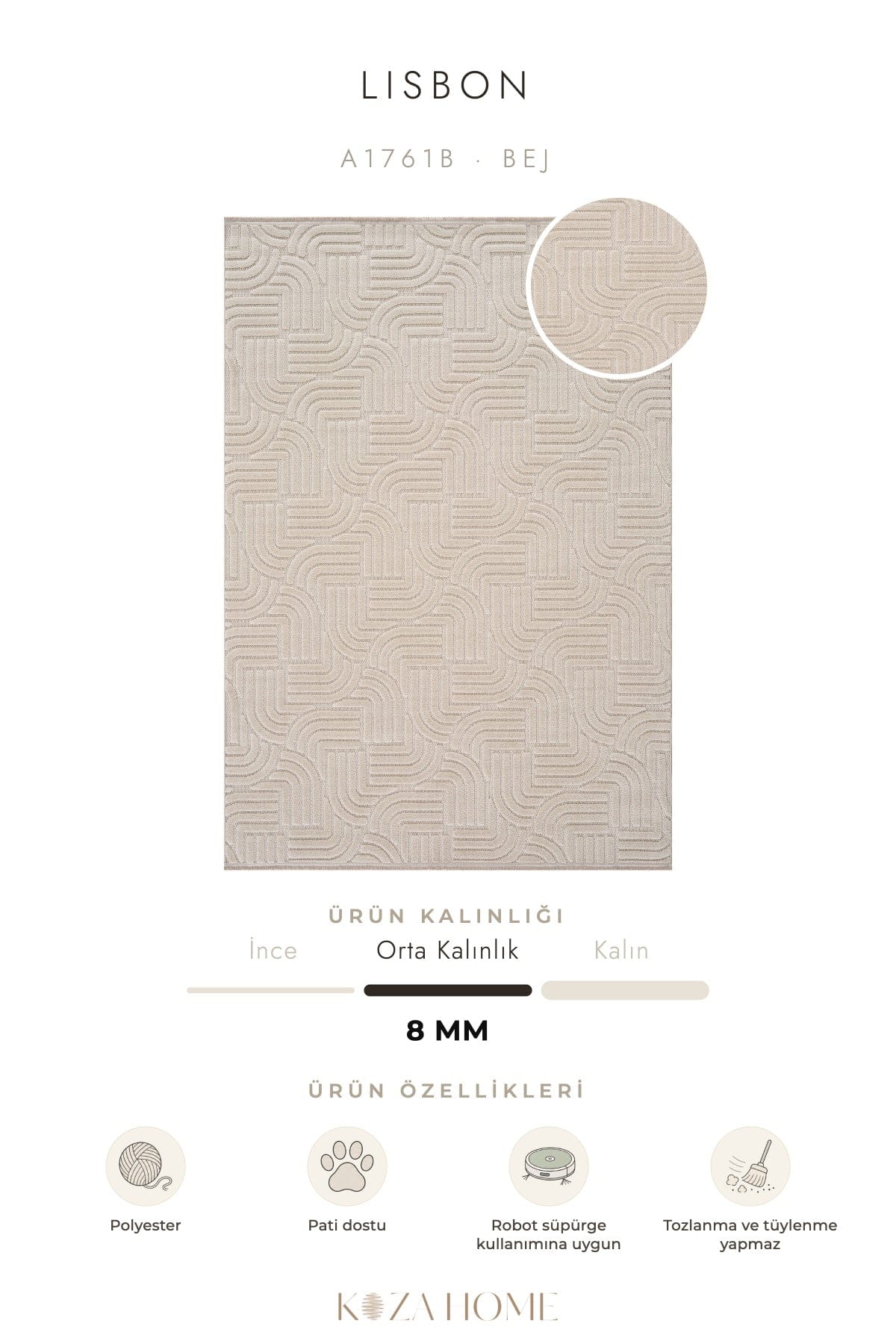 Lisbon Bej Çizgisel Salon Halısı A1761B