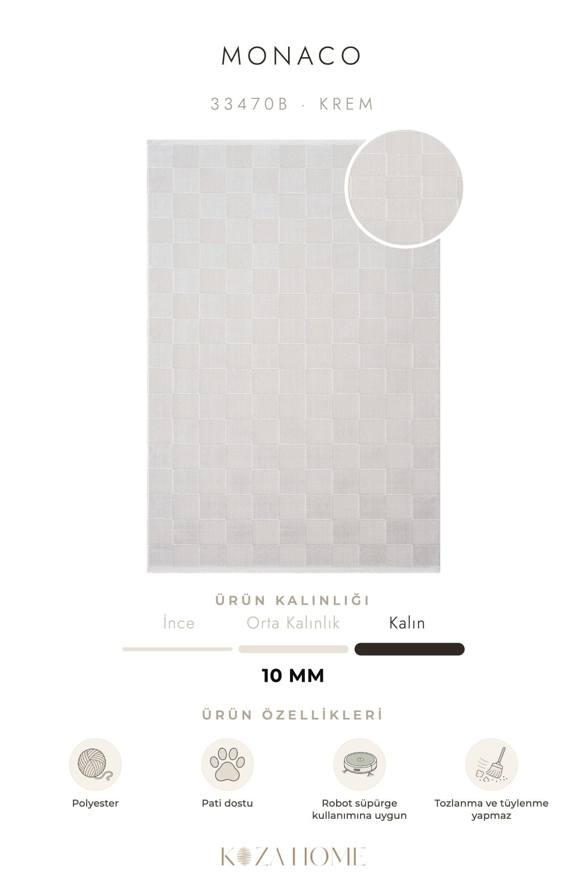Monaco Krem İskandinav Salon Halısı 33470B