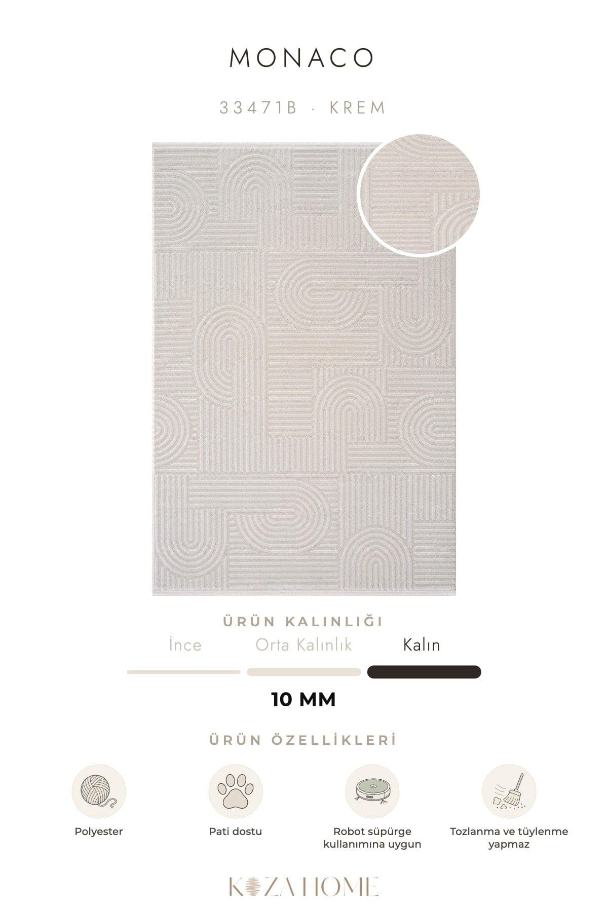 Monaco Krem İskandinav Salon Halısı 33471B