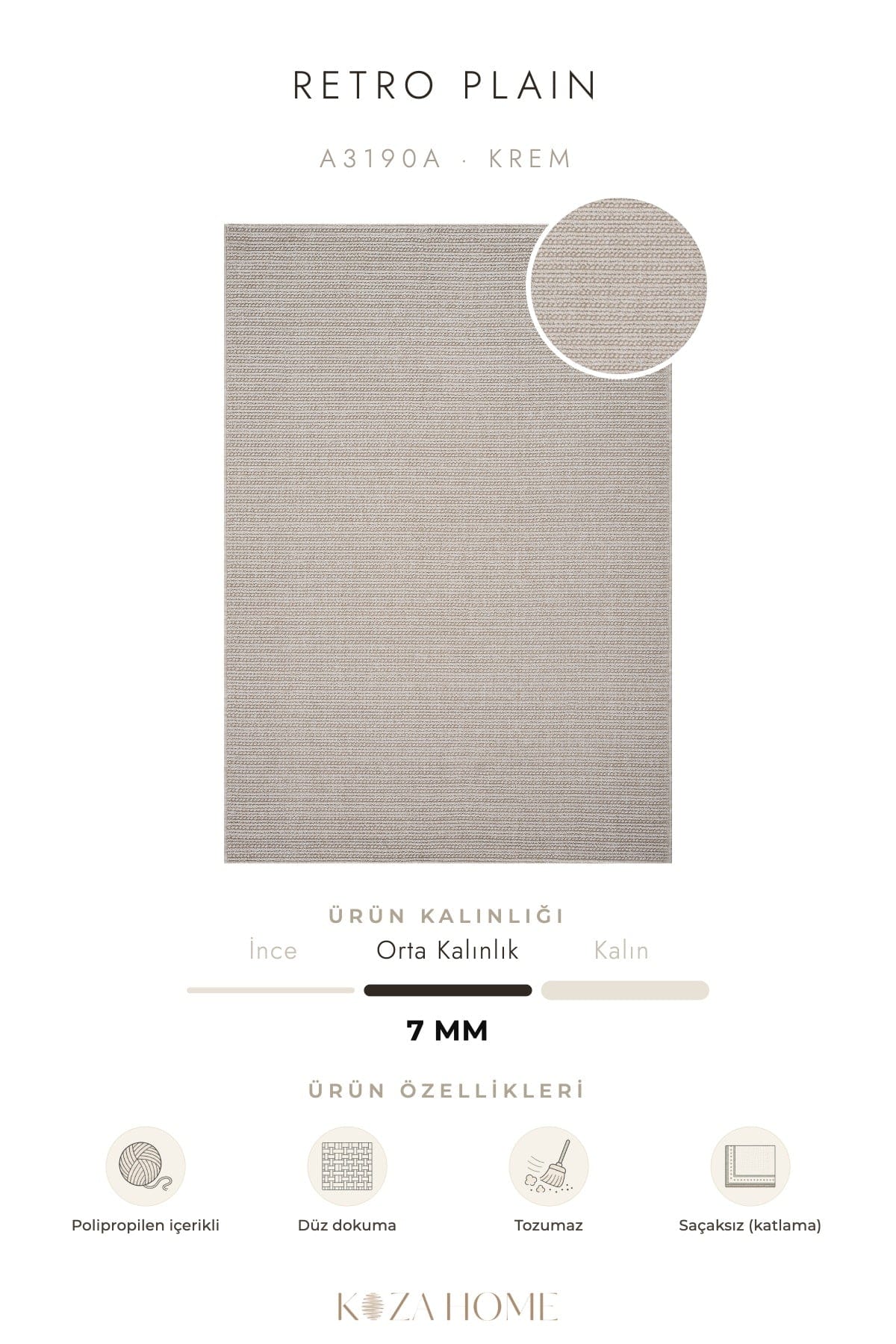 Retro Plain Krem Düz Dokuma Halı A3190A